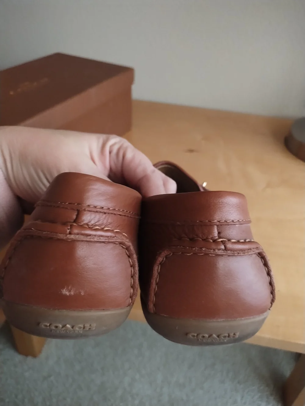 Coach Saddle Brown Leather Loafers with Gold-Tone Accent - Picture 3 of 9